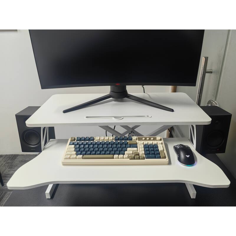 Anmytek 32 Inch Height Adjustable Sit to Stand Desk Converter with Wide Keyboard Tray White