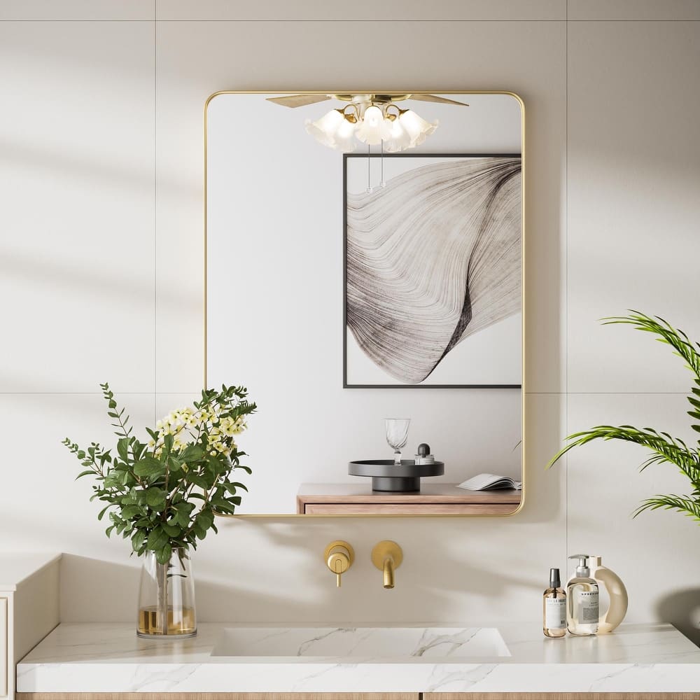 Modern Metal Frame Rounded Rectangle Wall Mirror