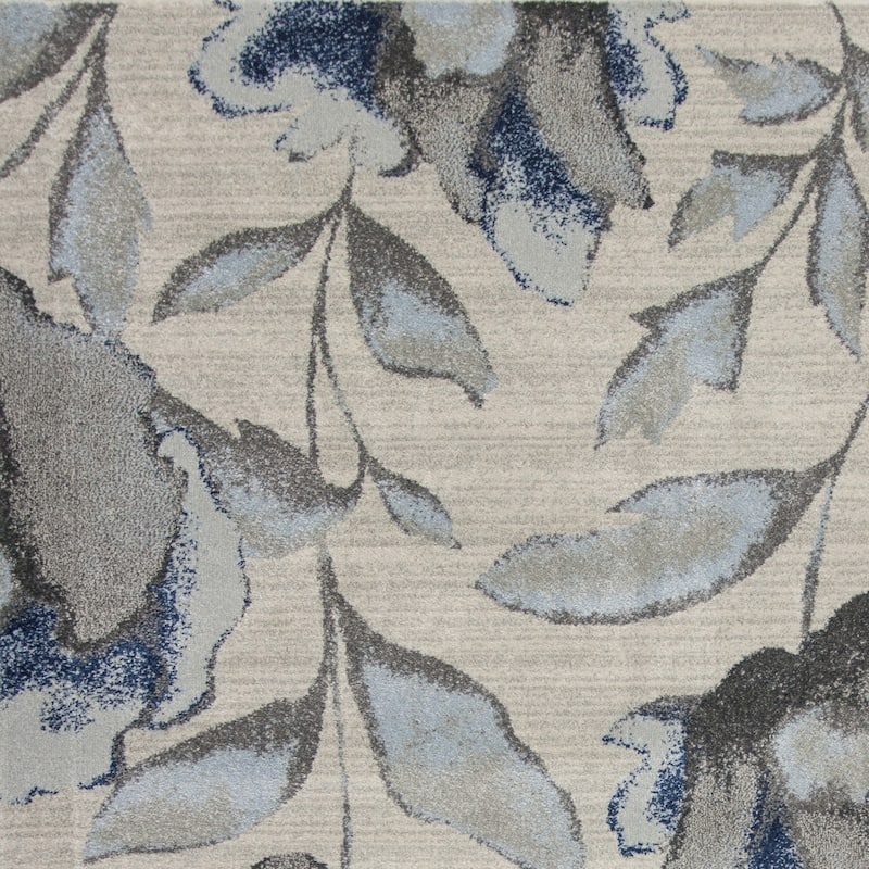Domani Kai Grey/Blue Watercolor Florals Area Rug - 3'3" x 4'11"