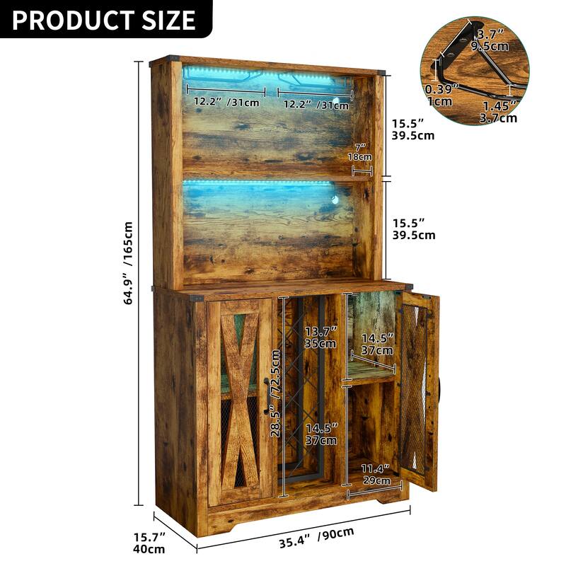 Moasis Bar Cabinet with Wine Rack LED Lights, Sideboard Buffet Storage Cabinet