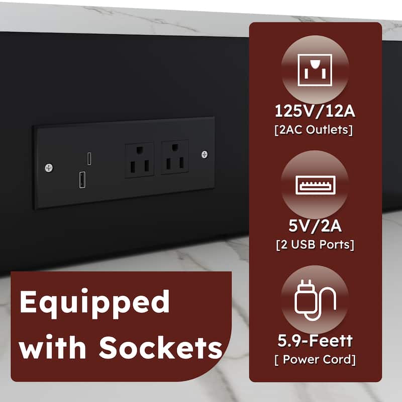 80-inch Expandable Kitchen Island with Dining Table, Marble-Grain Countertop, Mobile Storage Cart with Cabinet & 2 Drawers