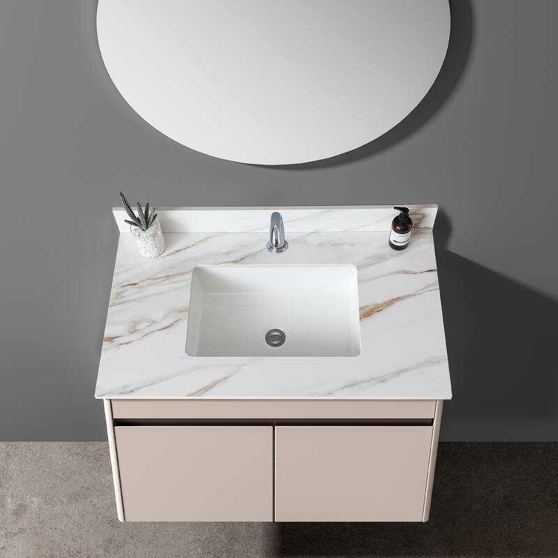 31 Inch Marble Vanity Top,Bathroom Vanity Top with Undermount Rectangular Middle Sink and 4 Inch Height Backsplash
