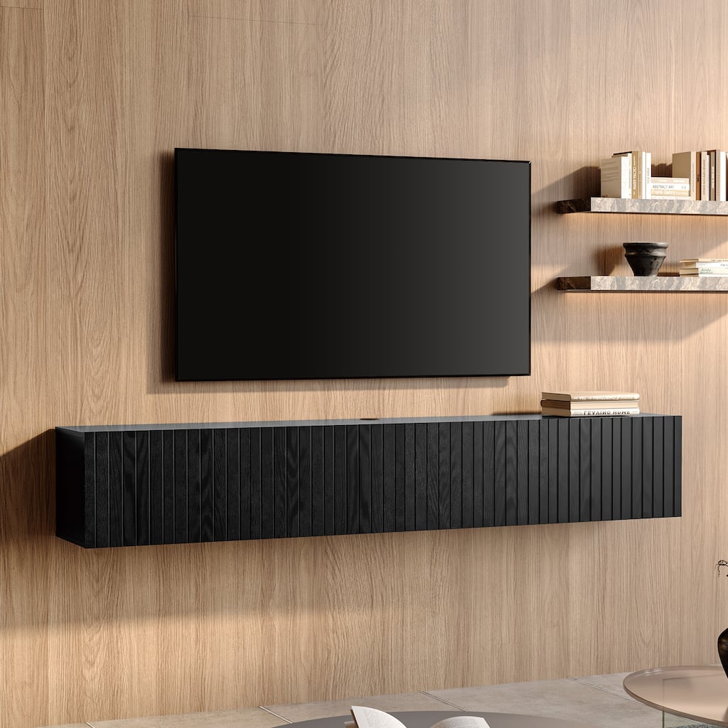 WAMPAT Floating TV Stand Under TV Shelf, Wall Mounted Shelf，Black