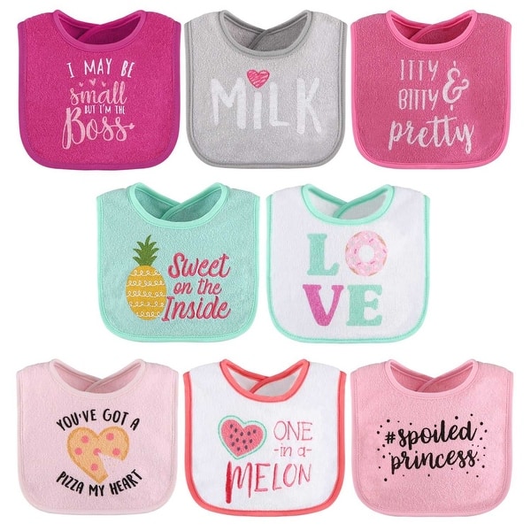 slide 2 of 6, The Peanutshell 8 Pk Terry Bibs - Girl Foods