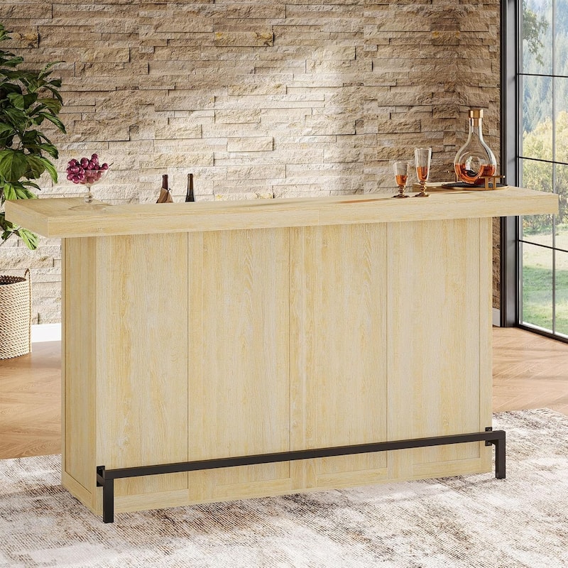 4-Tier Wooden Bar Table, 70.9" Large Home Bar Unit with Storage Shelves for Home, Patio, Basement - Oak