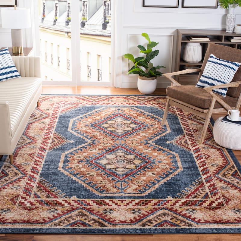 SAFAVIEH Bijar Corline Traditional Distressed Oriental Rug - 6'7" x 9' - Royal/Rust