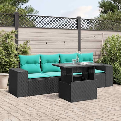 vidaXL Patio Sofa Set with Cushions Table and Couches 5 Piece Poly Rattan - 21.7 x 24.4 x 27.2