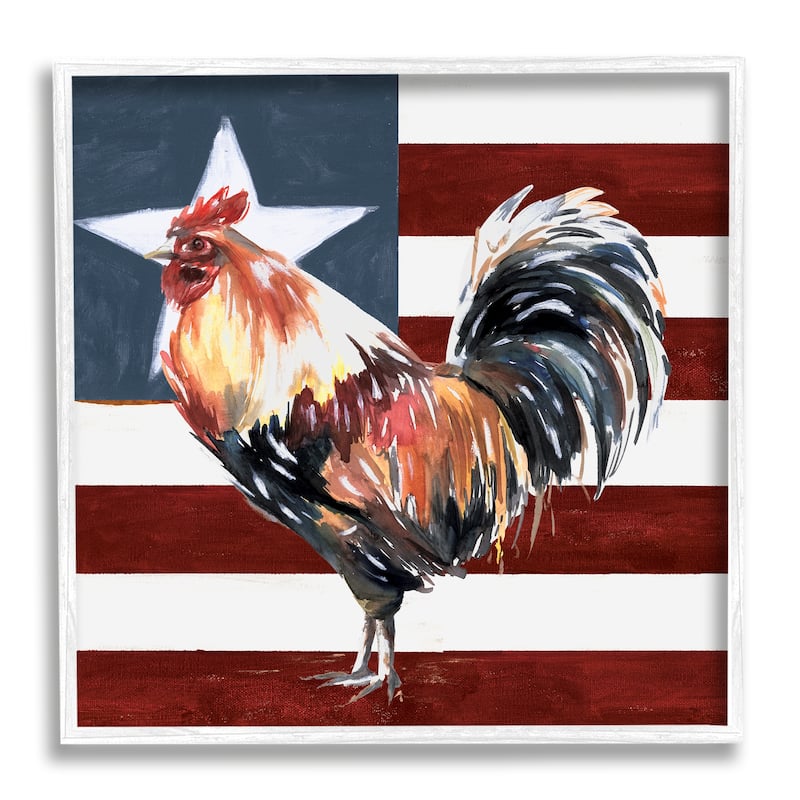 Stupell Americana Rooster Single Star United States Flag Framed Wall Art - Red - 24 x 24 - White