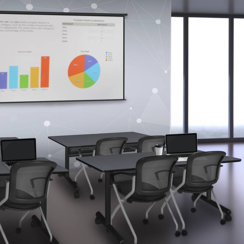 48" x 30" Flip Top Mobile Training Table with Modesty Panel- Grey and 2 Nesting Chairs