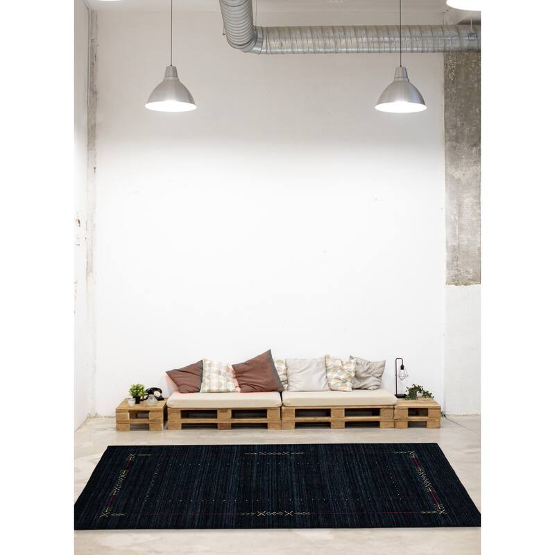 ECARPETGALLERY Hand Loomed Kashkuli Gabbeh Dark Navy Wool Rug - 5'0 x 7'10