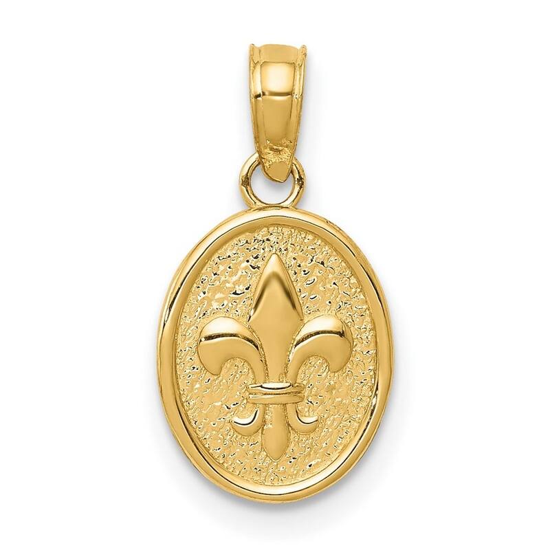 Curata 14k Yellow Gold 18" Small Fleur De Lis in Oval Pendant Necklace