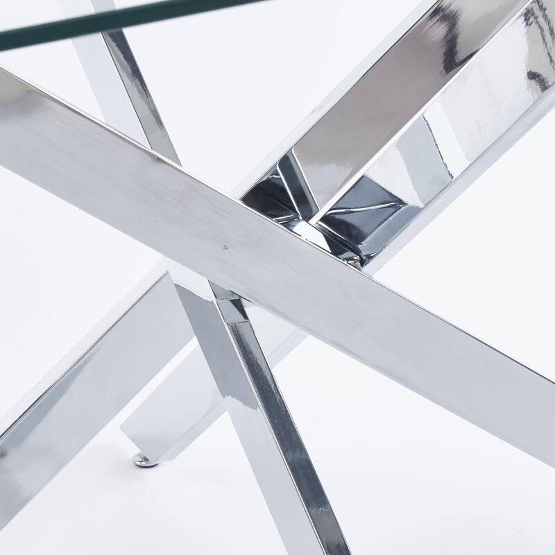 47.24"L Dining Table with Cross Metal Leg and Glass Top