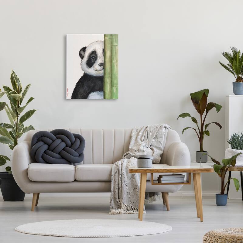 Stupell Panda Bear Peering Around Bamboo Smiling Animal Canvas Wall Art, Design by George Dyachenko