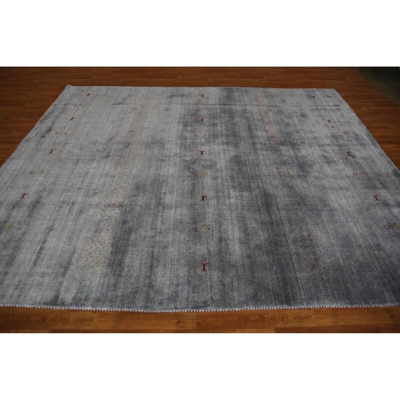 Hand Knotted Oriental 100% Wool Carpet Tribal Tribal Greys & Charcoal Gabbeh Area Rug - 9' 8'' X 8' 1''