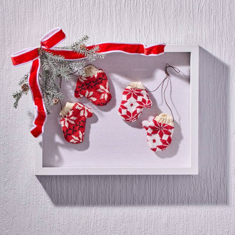 14" Knit Snowflake Mittens Ornaments Set of 2