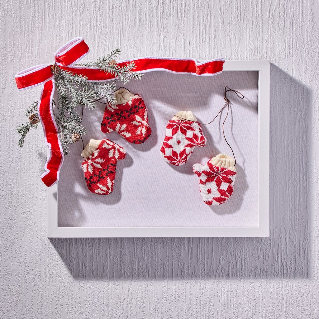 14" Knit Snowflake Mittens Ornaments Set of 2
