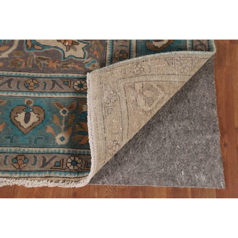 Blue Over Dyed Tabriz Persian Vintage Rug Handmade Wool Carpet - 8'2"x 11'4"