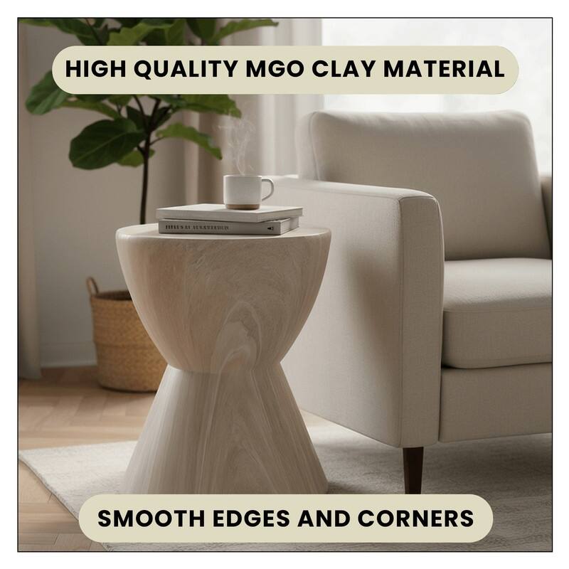 Loft 14-Inch Modern Round Accent Fiberstone Side Table for Indoor Outdoor Patio, Living Room, or Home Office