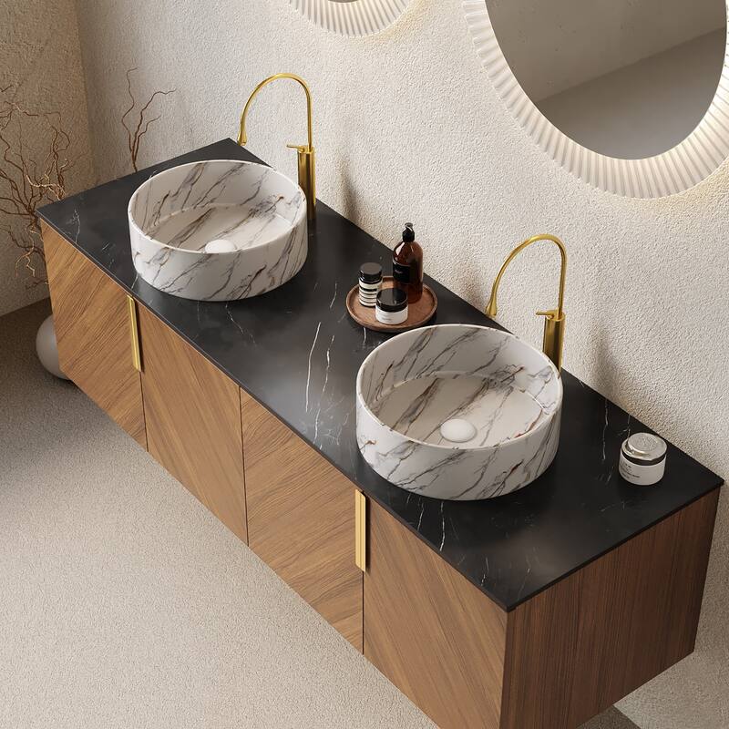 Wall Mounted Bathroom Vanity with Sintered Stone Countertop and Sink