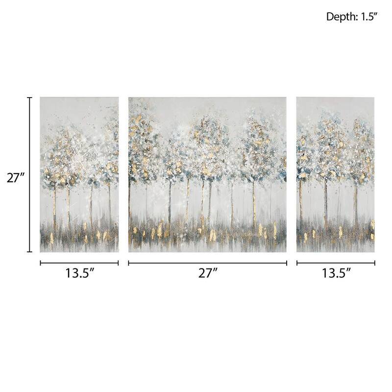 GDF Studio - Blue Midst Forest Gold Foil Triptych 3-Piece Canvas Wall Art Set