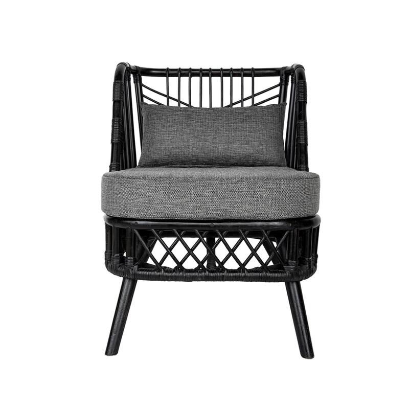 Cushioned Rattan Wooden Chair - 30.75" - Black and Gray