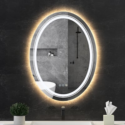 Frameless Oval Wall Mounted LED Bathroom Mirror Anti-Fog Memory - N/A
