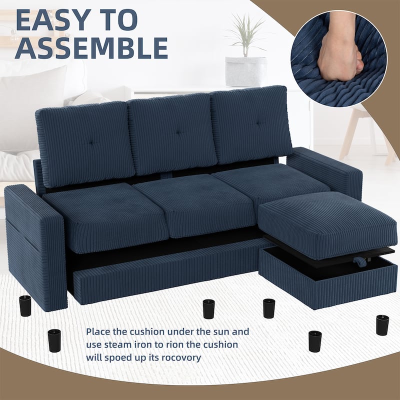 Futzca Modern Living Room Sofa Couch with Movable Ottoman & Extra Storage