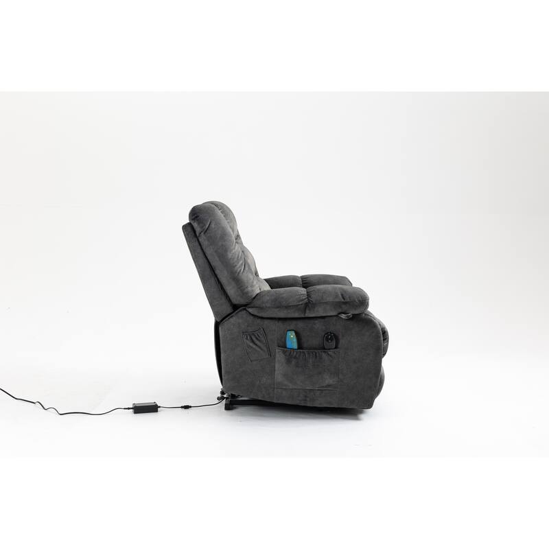 Power Lift Recliner Chair with Massage & Heat, Velvet Upholstered Electric Recliner, Lounge Sofa Chair with Side Pockets