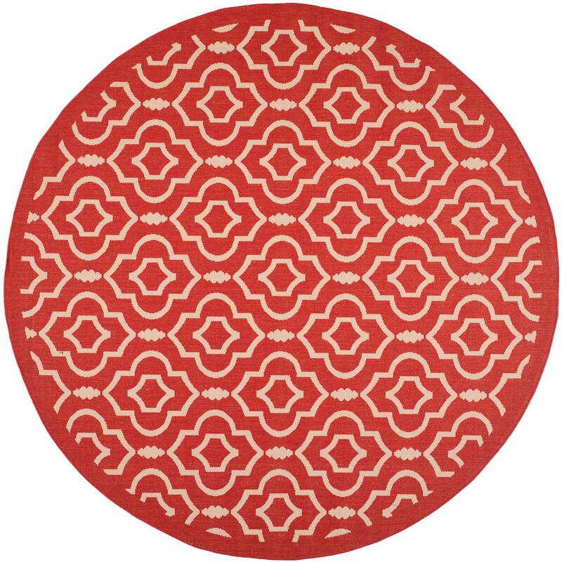 SAFAVIEH Courtyard Rheta Indoor/ Outdoor Waterproof Patio Backyard Rug - 7'1 x 7'1 Round - Red/Bone