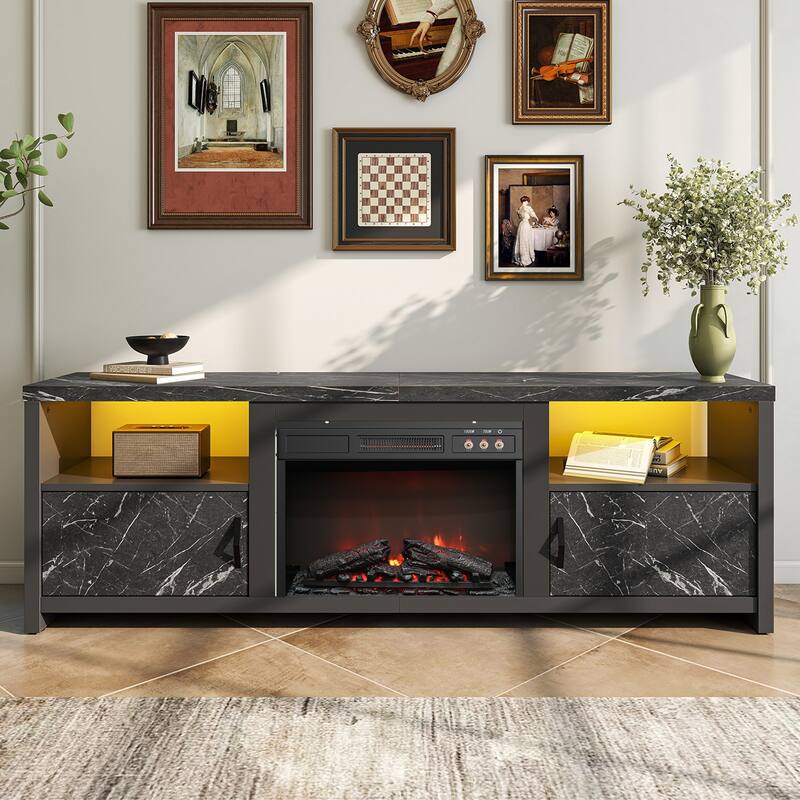 Bestier 70" Fireplace TV Stand for TVs up to 75", LED Entertainment Center with 23" Remote Control Electric Fireplace - Black