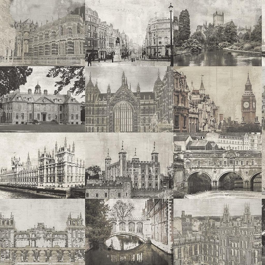 Seabrook Designs Preston Framed Buildings Unpasted Wallpaper