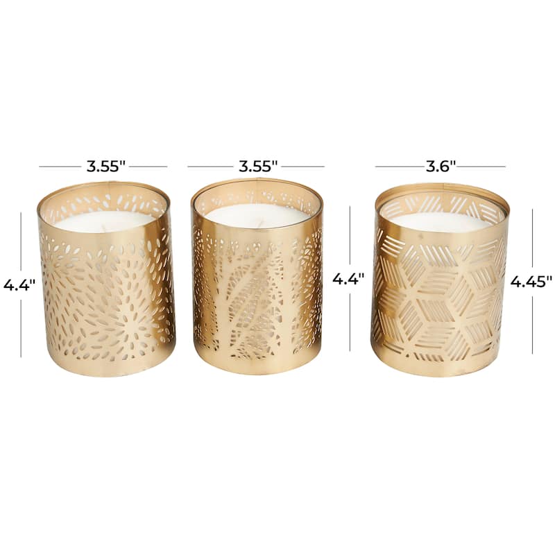 Gold or Copper or Silver Metal Scented 13 oz 1 Wick Geometric Candle with White Wax (Set of 3)