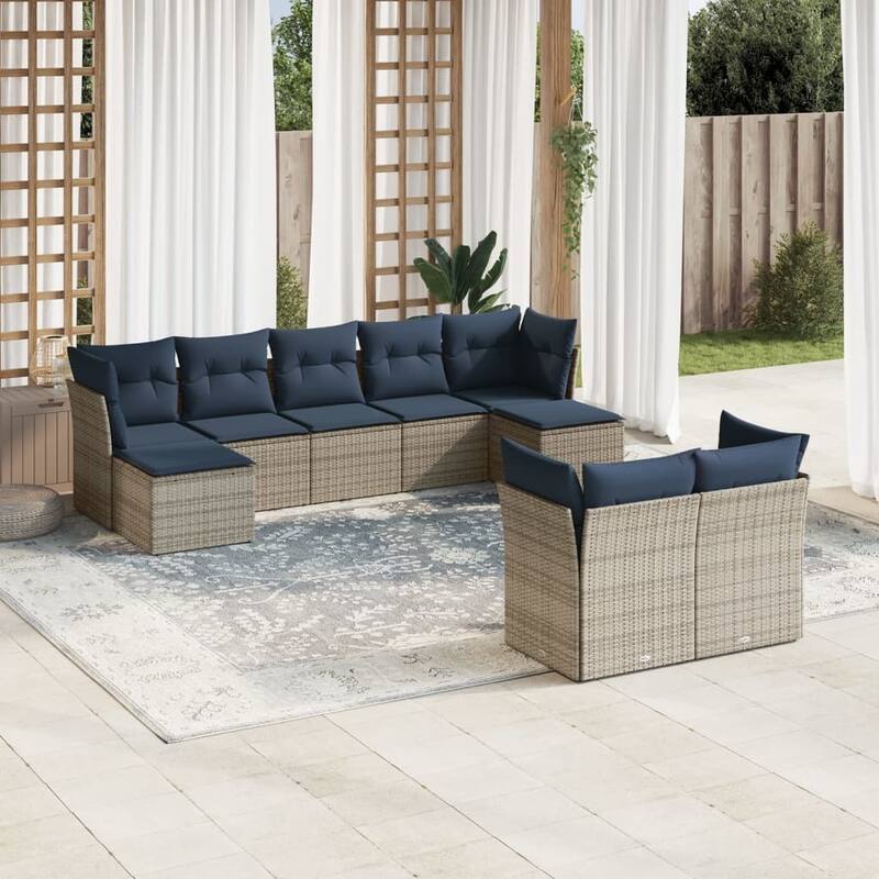 vidaXL 9/10 Piece Patio Sofa Set with Cushions Black/Brown/Gray Poly Rattan - 21.7 x 24.4 x 27.2 - Beige and gray Without table