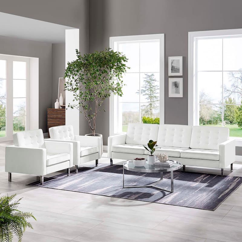 Loft Tufted Vegan Leather 3-Piece Furniture Set