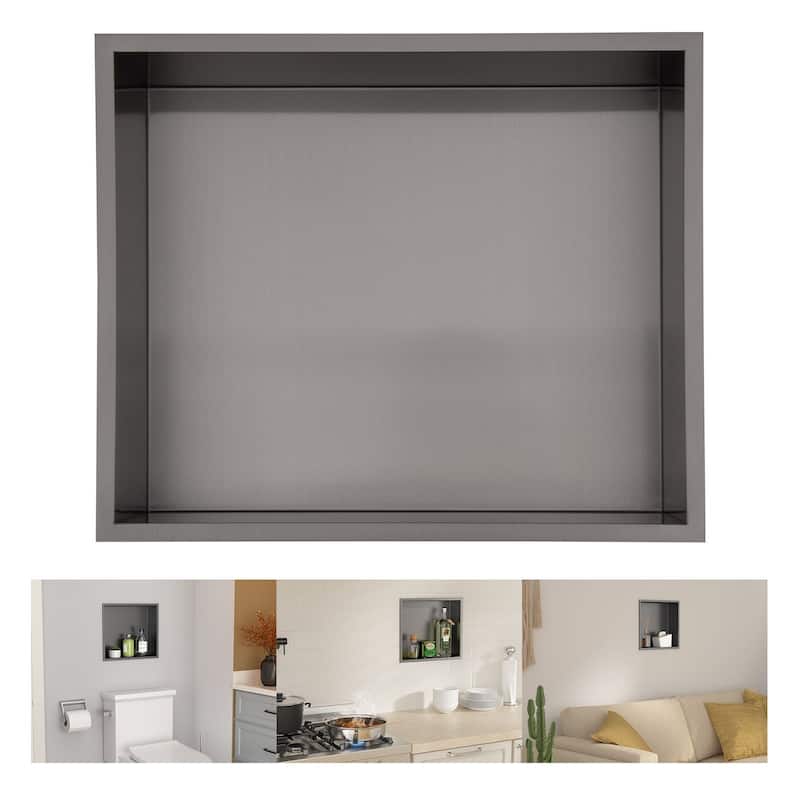 16'' x 14'' Bath Shower Niche Stainless Steel Bathroom Storage - Black