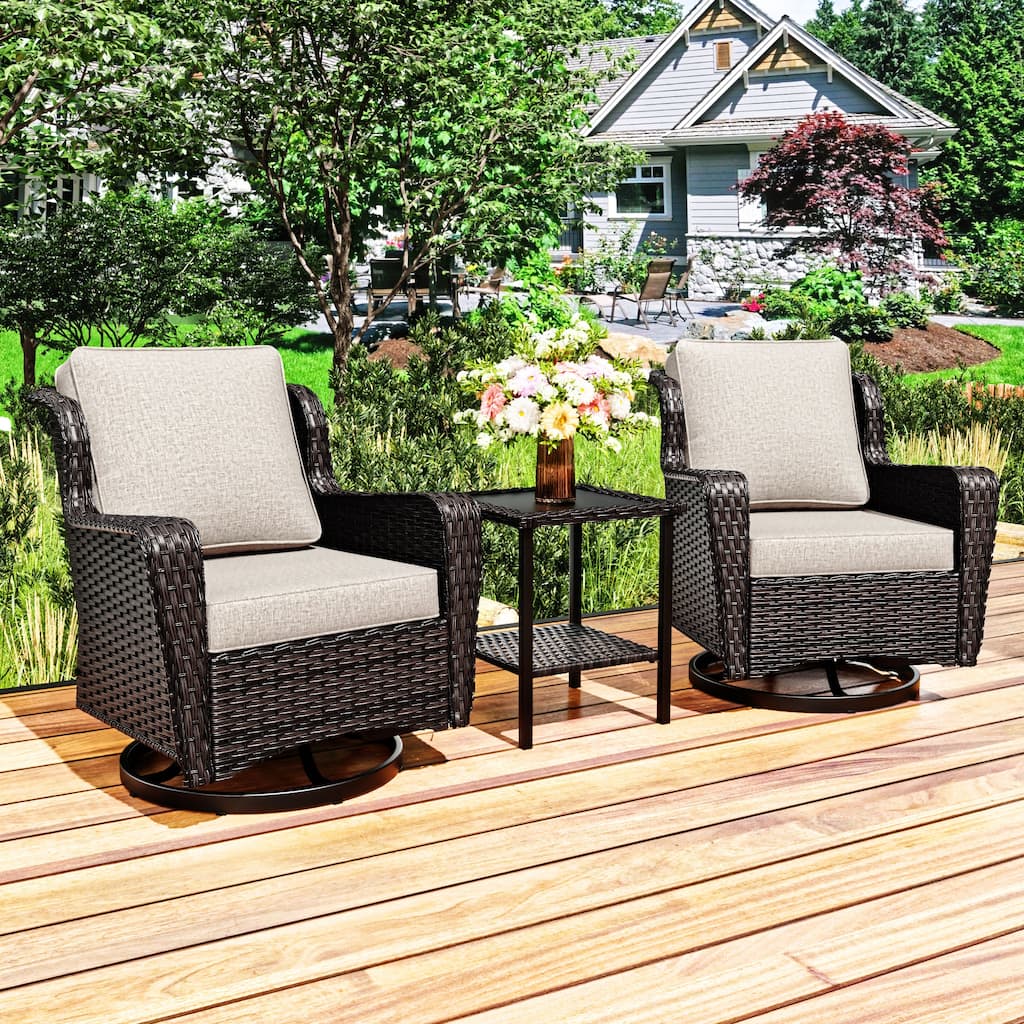 COZYWOR 3-piece Patio Rattan Swivel Chair Set