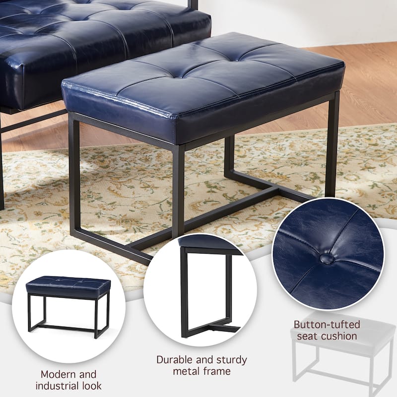 Glitzhome 24"W Modern PU Leather Button-tufted Ottoman Foot Stool