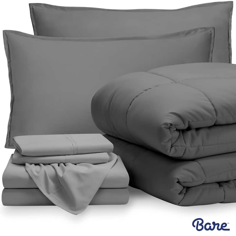Bare Home Bed-in-a-Bag Down Alternative Comforter & Sheet Set - Grey/Light Grey - Full
