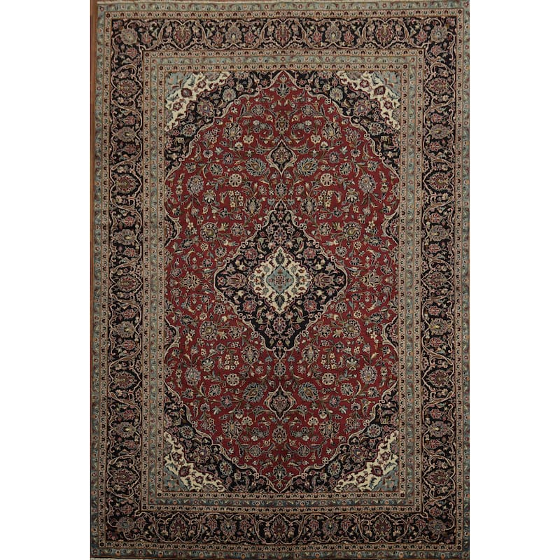 Hand Knotted Oriental 100% Wool Carpet Traditional Floral Red Kashan Area Rug - 13' 3'' X 9' 0''
