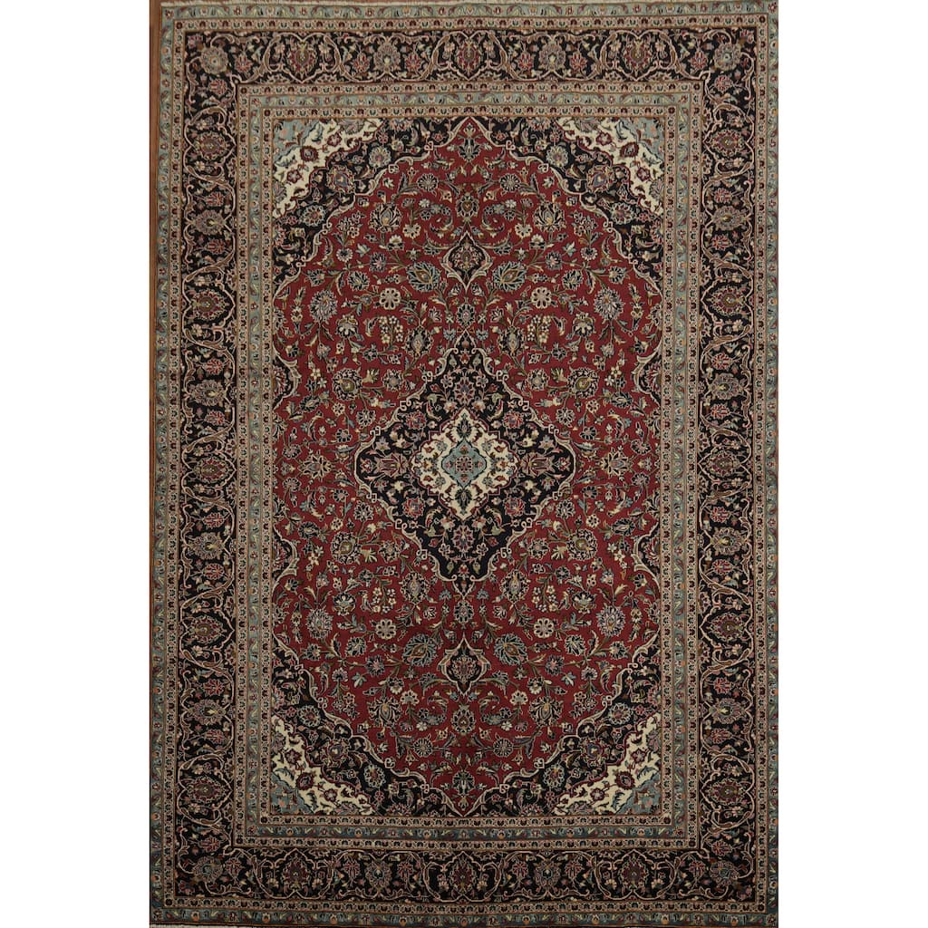 Hand Knotted Oriental 100% Wool Carpet Traditional Floral Red Kashan Area Rug - 13' 3'' X 9' 0''