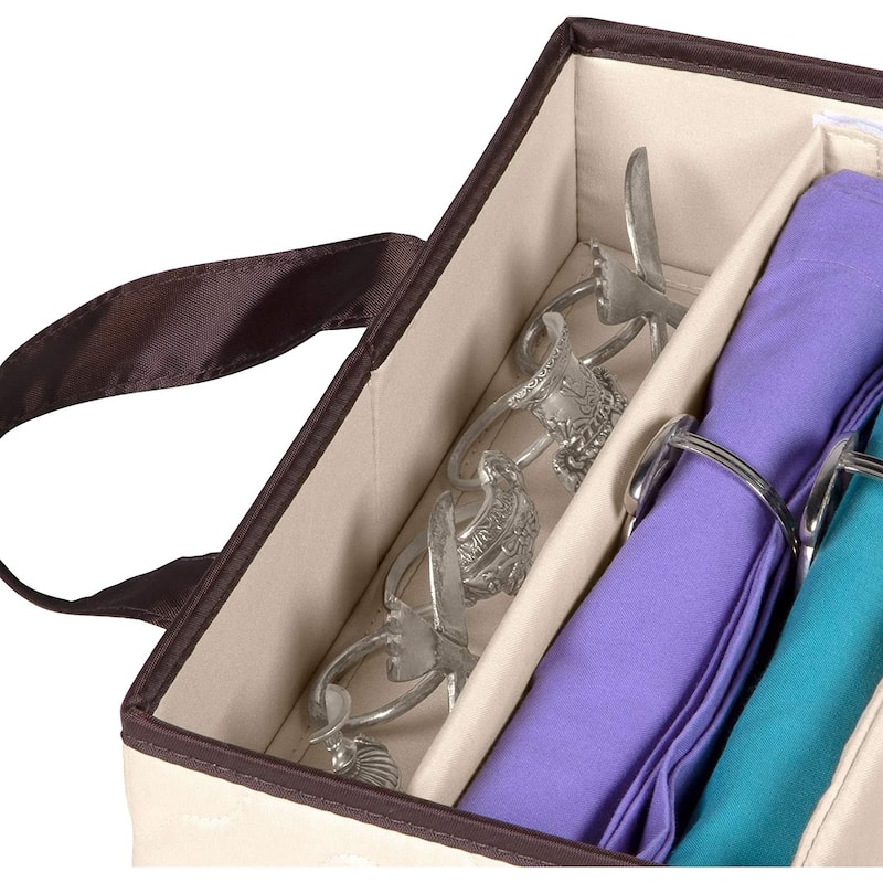 Flatware,Cutlery Utensil Storage Case Durable 5 Compartment Container - Brown