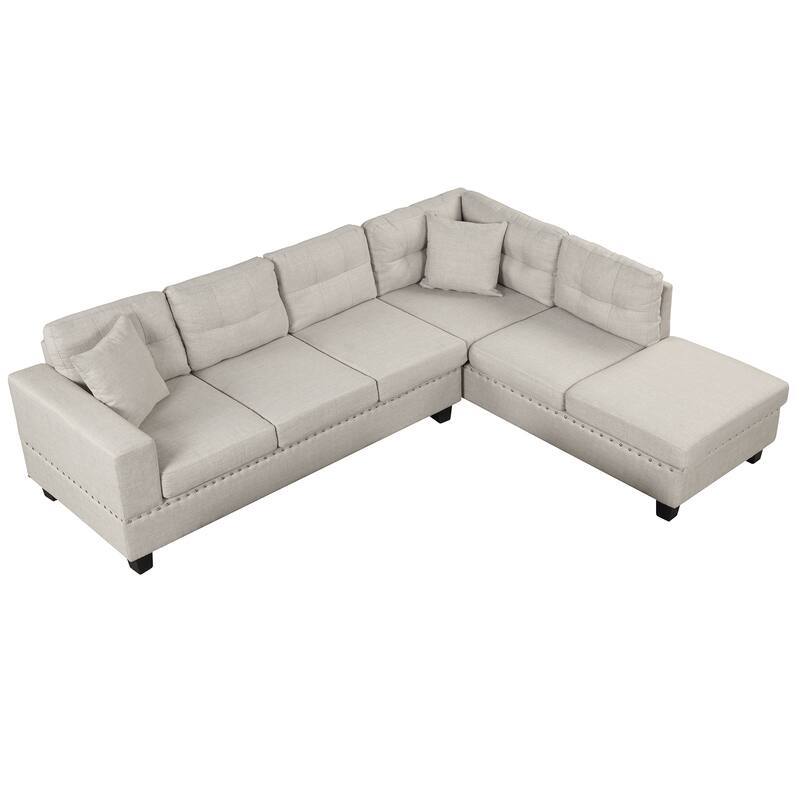 105.1" Velvet L-Shaped Sectional Sofa with Reversible Chaise, Storage Ottoman and Cup Holders