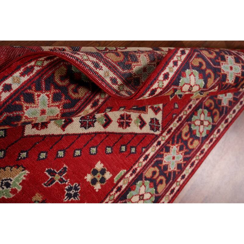 Geometric Red Kazak Oriental Foyer Rug Handmade Wool Carpet - 3'1" x 5'0"