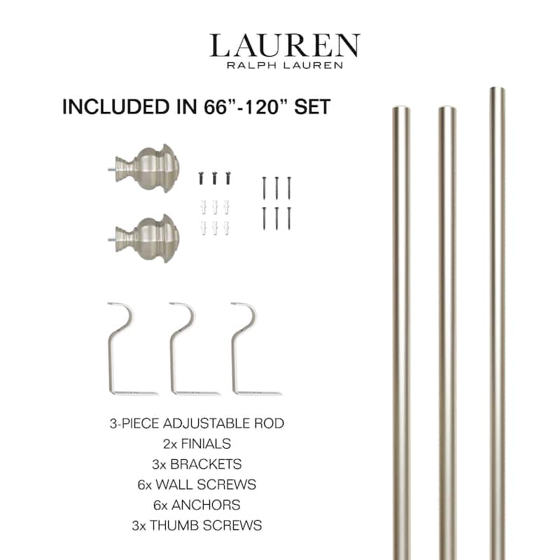 Lauren Ralph Lauren Welford 1" Adjustable Window Curtain Rod and Finial Set