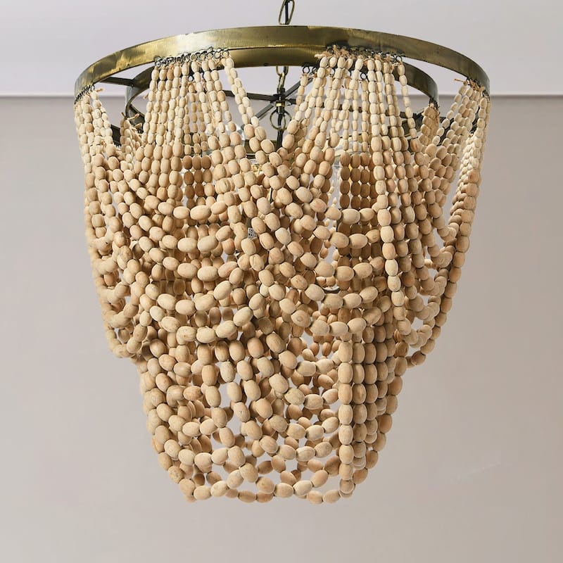 2-Tier Draped Wood Bead Chandelier - Whitewashed