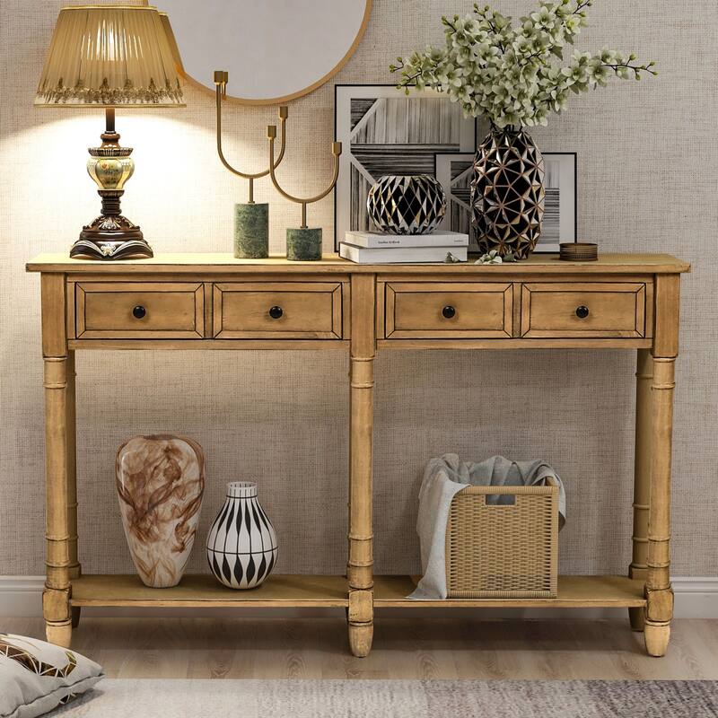 Cusp Barn Console Table Sofa Table Easy Assembly with Two Storage Drawers and Bottom Shelf for Living Room, Entryway - Old Pine