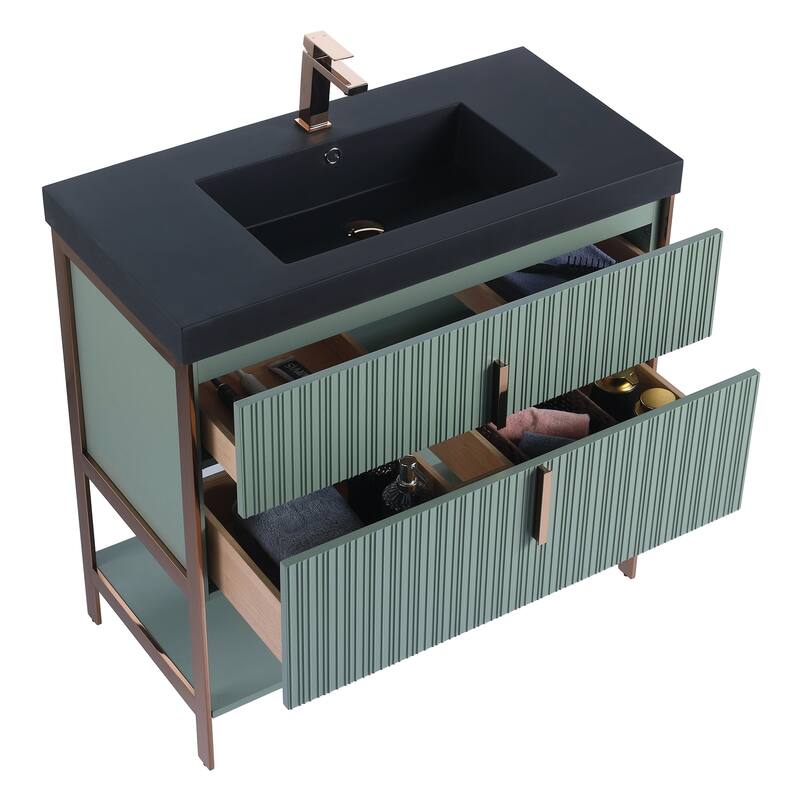 Fine Fixtures Serenity Modern Bathroom Vanity with Black Gel Acrylic Top