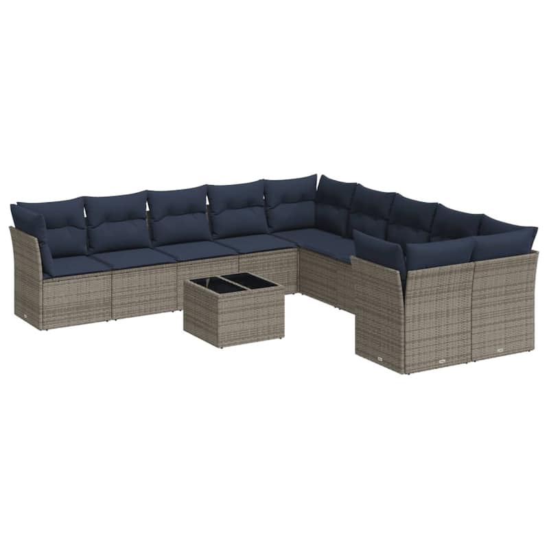 vidaXL 10/11 Piece Patio Sofa Set with Cushions Brown/Gray Poly Rattan - 21.7 x 24.4 x 27.2