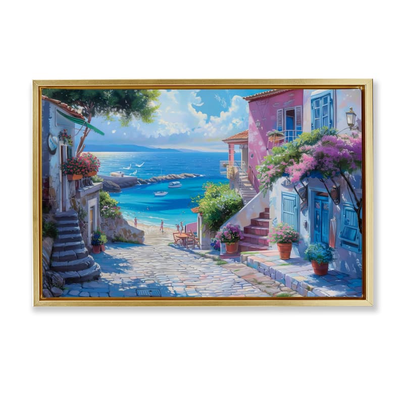 Stupell Seaside Village Cobblestones Framed Floater Canvas Wall Art Design By LSR Design Studio - 31 x 21 - Gold