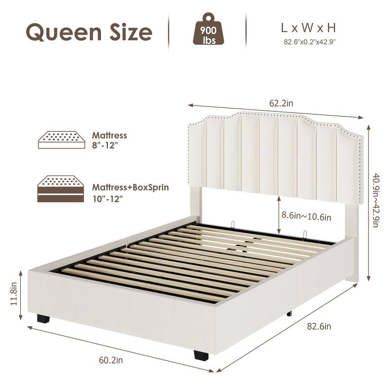 Modern Velvet Upholstered Platform Bed with Storage